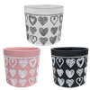 5.5" Round Heart Deco Cylinder w/Drain Hole and Liner, 3 Assorted, 6/case, holds a 4.5" pot