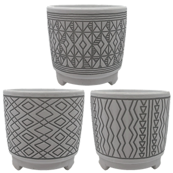 5.5" Round Footed Deco Cylinder w/Drain Hole and Liner, 3 Assorted, 6/case, holds a 4.5" pot