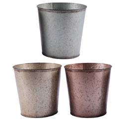 S/3 7" Zoren Metal Pots w/ Liner, 3 Assorted Colors, holds 6"