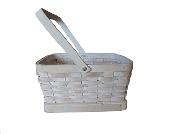 Rectangular Whitewash Woodchip Basket w/ Handle & Liner