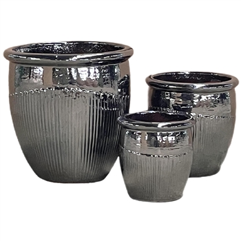 S/3  Carnival Pots - Mirror Silver