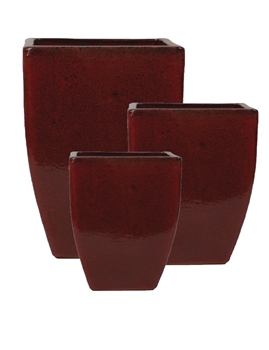 S/3 Parisian Square Pots - Tropical Red
