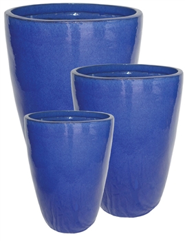 S/3 Tall Tubular Pots - Falling Blue