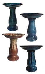 Mixed Crate of Large Glazed Birdbaths w/ Locking Tops in 4 Assorted Colors