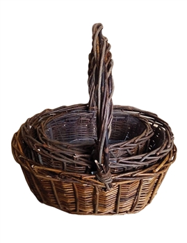 S/3 Dark Willow Oval Baskets w/ Handles & Liners