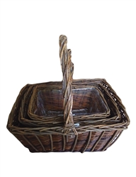 S/3 Dark Willow Rectangular Baskets w/ Handles & Liners