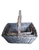 S/3 Greywash Willow Rectangular Baskets w/ Handles & Liners