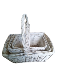S/3 Whitewash Willow Rectangular Baskets w/ Handles & Liners