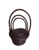 S/3 Dark Willow Round Baskets w/ Handles & Liners