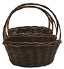 S/3 Large Round Stained Willow Baskets w/ Handles & Liners