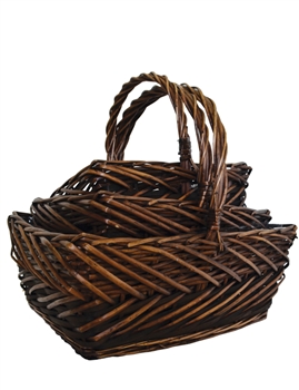 S/3 Stained Willow Rectangular Decorative Baskets w/ Handles & Liners