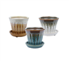 3.74" Round Ceramic Fusion Pots w/ Attached Saucer, 3 Assorted Colors, 12 Per Case