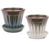 8" Ceramic Fusion Pots w/ Attached Saucers, 2 Assorted Colors