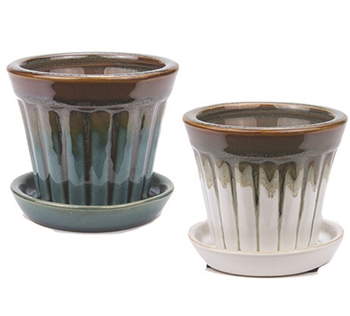 8.25" River Planter w/ Attached Saucers, 2 Assorted Colors
