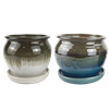 8" Round Pots w/ Attached Saucer (holds a 6.5" Azalea pot), 2 Assorted Colors, 4 Per Case