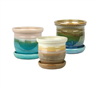 5.9" Round Ceramic Fusion Pots with Attached Saucers, 3 Assorted Colors, 6 Per Case