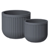 S/2 Flute Round Planters - Charcoal