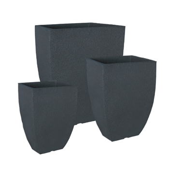 S/3 Square Modern Poly Pot - Charcoal