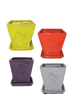6.75" Akari Planter w/Attached Saucers Asst Bright Colors; 4/case; holds 6"