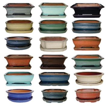 6" Midori Glazed Bonsai Pots w/Saucers in Asst Colors & Styles; 18/case