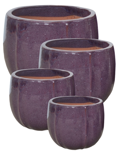 S 4 Round Accent Glazed Planters Purple, Purple Glazed Garden Pots