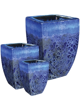 S/3 Tambora Tapered Square Pots - Blue Over Atlantic Blue