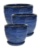 S/3 Round Pots w/ Attached Saucers - Blue