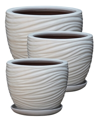S/3 Round Pots w/ Attached Saucers - White