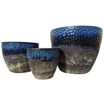 S/3 Round Two-Tone Pots - Blue Over Atlantic Blue