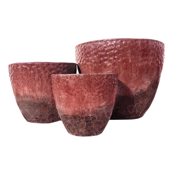 S/3 Round Two-Tone Pots - Red Over Atlantic Red