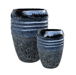 S/2 Tambora Lyra Ringed Pots - Black Over Atlantic Black