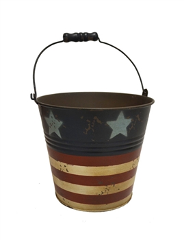 Round Metal Painted Americana Pot w/ Handle & Liner (Click for Sizes and Pricing)