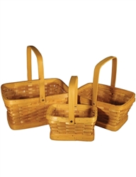 S/3 Rectangle Woodchip Baskets w/Handles & Liners - Natural