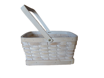 Rectangular Whitewash Woodchip Basket w/ Handle & Liner