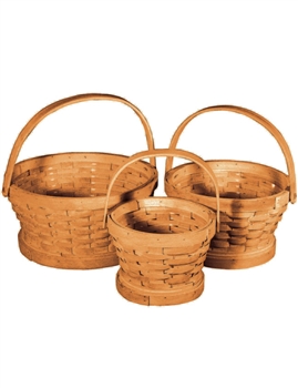S/3 Round Woodchip Baskets w/Handles & Liners - Natural
