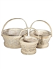 S/3 Round Whitewash Woodchip Baskets w/ Handles & Liners
