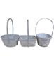 6" - 7" Assorted Shaped Whitewash Baskets w/ Handle & Liner