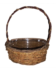 <!020>8" Single Round Twiggy Vine Basket w/ Handle and Liner