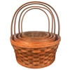 S/4 Decorative Round Brown Woodchip Basket w/ Handles & Liners