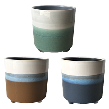 5.6" Round Horizon Fade Planter Footed w/ Drain Hole and Liner, 3 Assorted, 6/case, holds a 4.5" pot