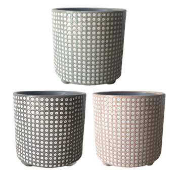 5.6" Round Polka Dot Footed Pots w/ Drain Hole and Liner, 3 Assorted, 6/case, holds a 4.5" pot