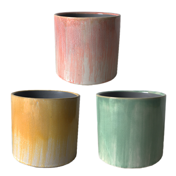 5.6" Round Pastel Bristle Pots w/ Drain Hole and Liner, 3 Assorted, 6/case, holds a 4.5" pot