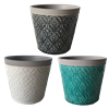 5.5" Tapered Damask Planter w/ Drain Hole and Liner, 3 Assorted, 6/case, holds a 4.5" pot